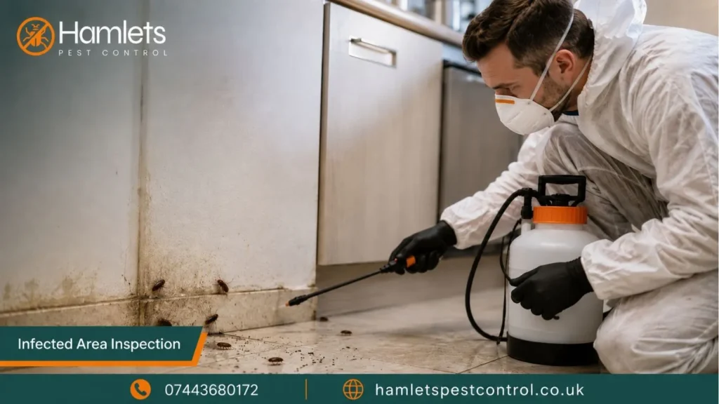 Professional pest control treatment for an infected area in Tower Hamlets